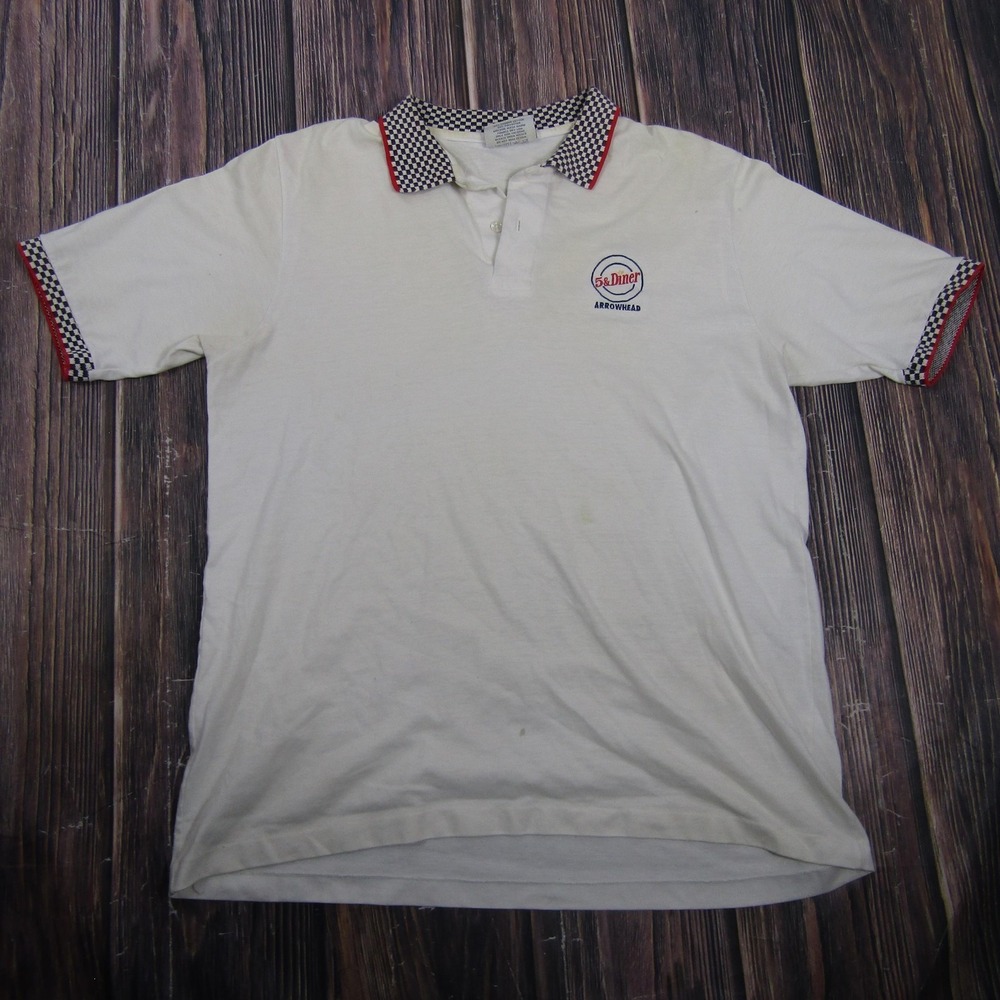 Vintage Crystal Springs 5 & Diner Arrowhead Shirt Mens XL White Checkered Trim